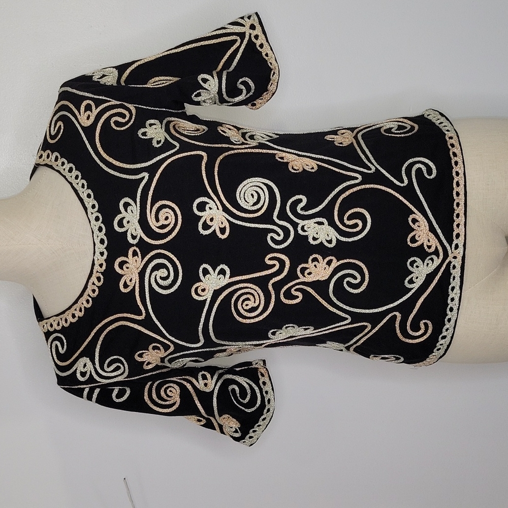 Once Again Black Embellished Top SZ S